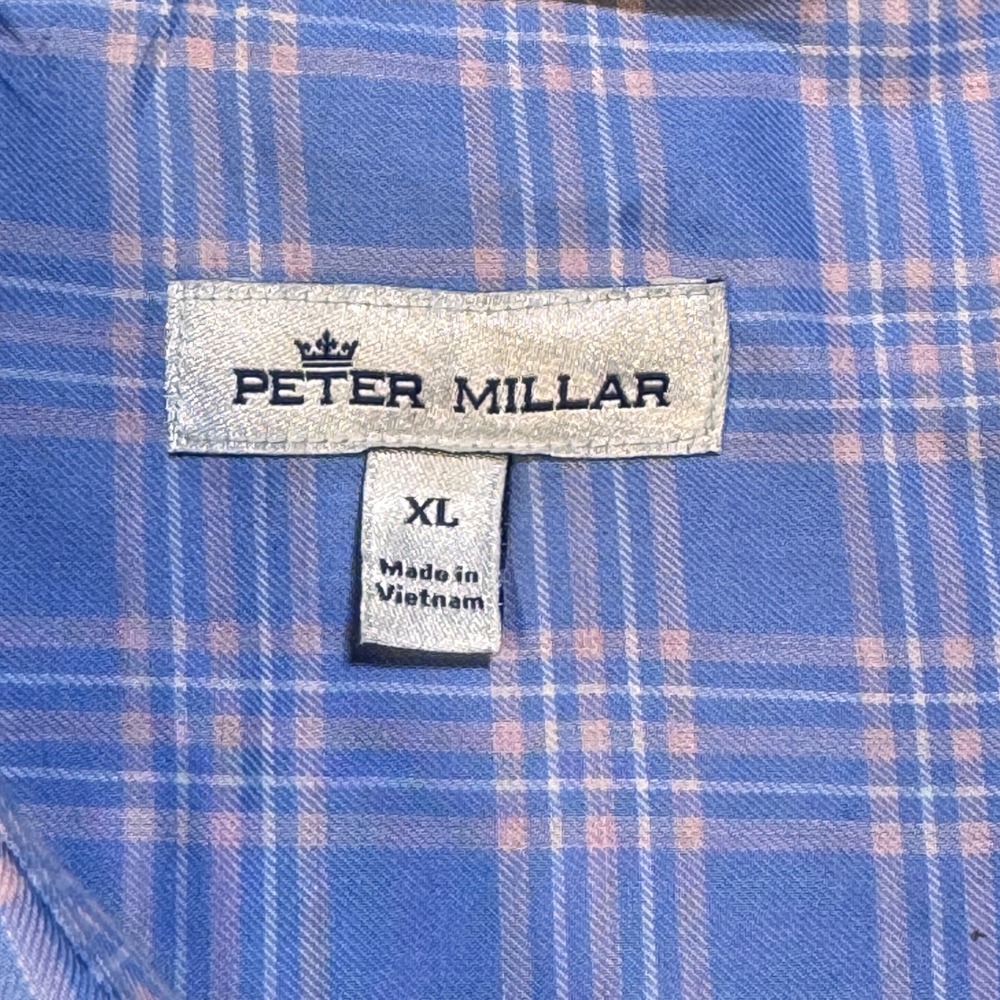 Peter Millar Clayton Shirt Mens XL Blue Pink Plaid Cotton Summer Preppy Coastal - Picture 3 of 8